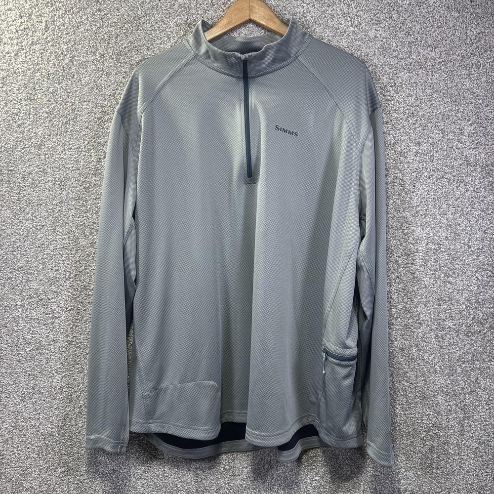 Simms Pullover Mens 3XL Gray 1/4 Zip Long Sleeve SolarFlex Plus UPF 50 Fishing
